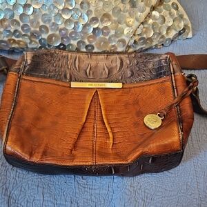 Brahmin Brown and Tan Textured Crossbody Bag Used Condition
